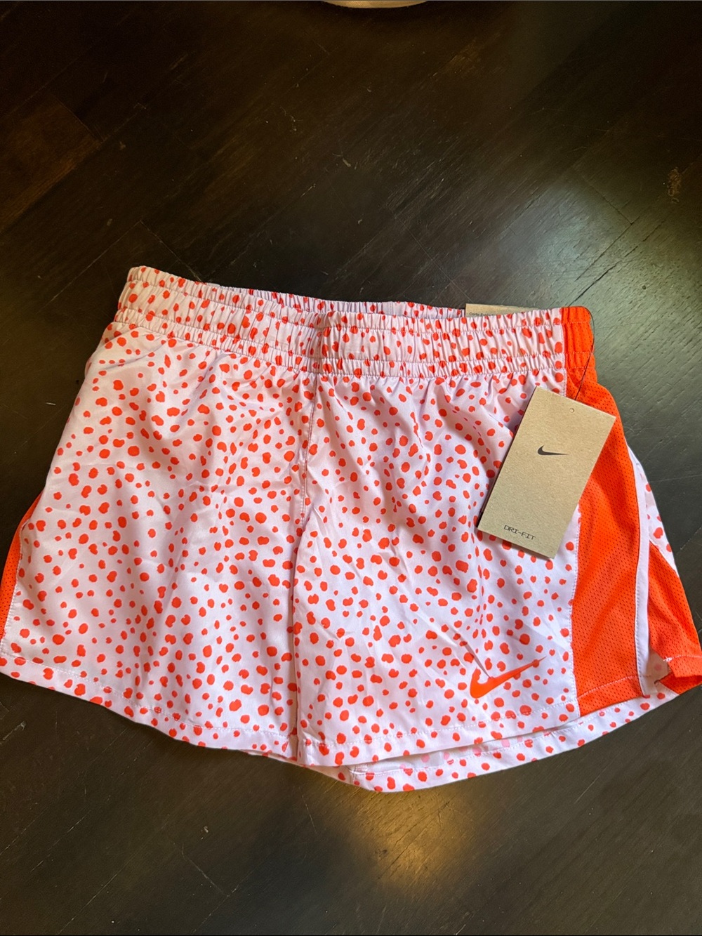 Nike Girls Pink and Orange Dot Print Athletic Shorts